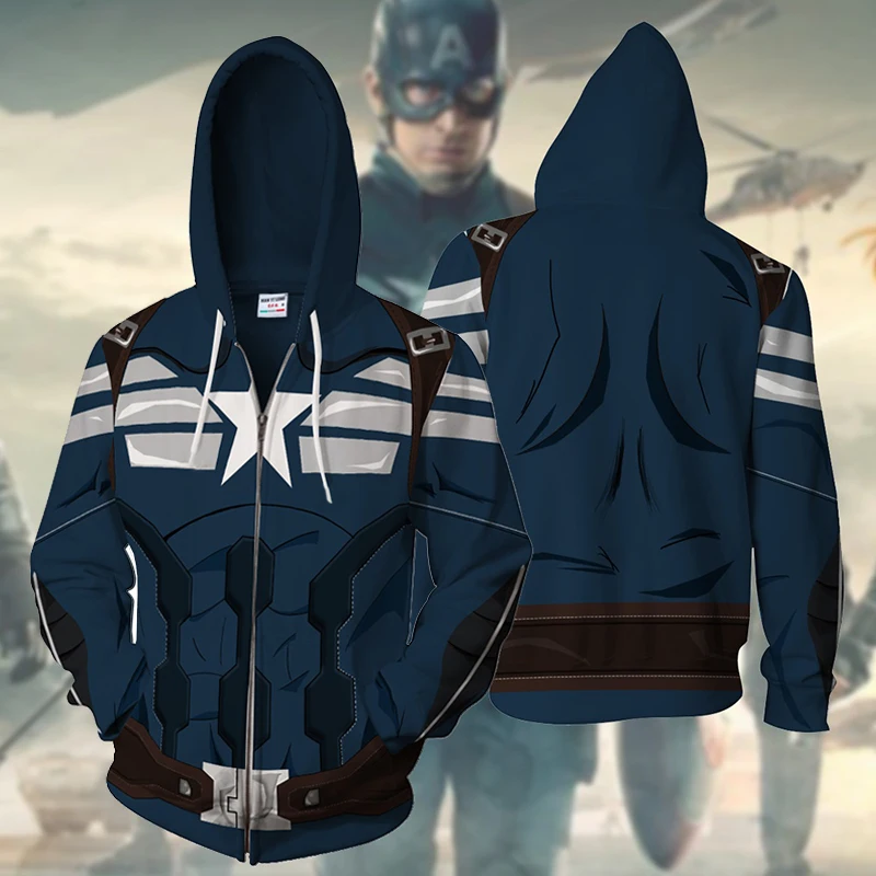 

3D Print Avengers Infinity War Captain America Cosplay Hot Long Sleeve Men Hoodie Sweatshirt Zipper Jacket clothing