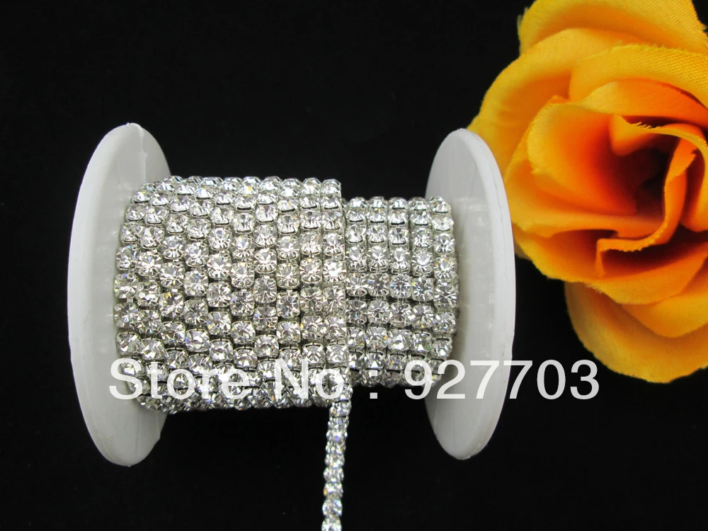 

(CM257)1 yard A Grade Clear Rhinestone Trim 1 Rows Crystal Silver Tone Chain Cake Band