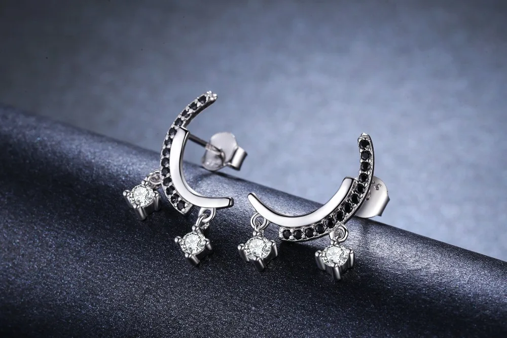 [BLACK AWN] Модные 925 пробы серебряные ювелирные изделия черная шпинель Луна свадебные серьги гвоздики для женщин Женский Bijoux I011