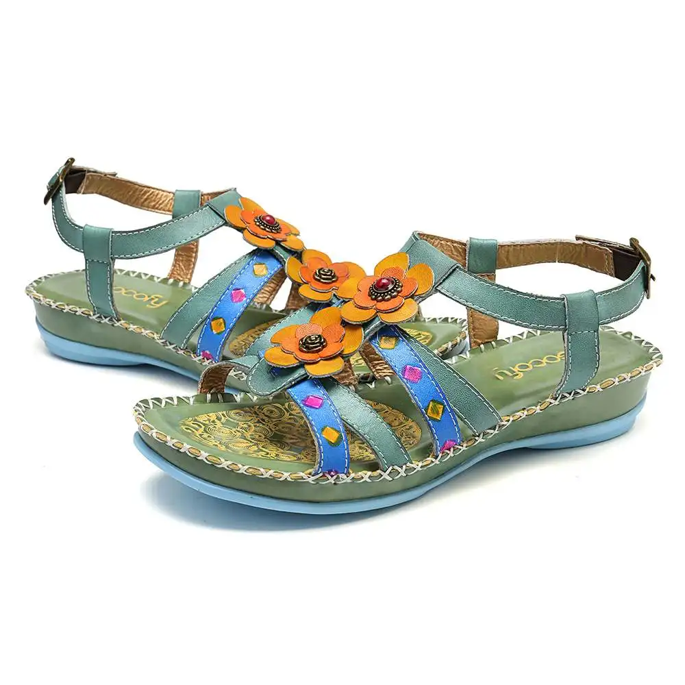 SOCOFY soooo/удобные сандалии из натуральной кожи с цветочной вышивкой и пряжкой на ремешке; летняя элегантная обувь в стиле ретро; женская обувь; Новинка года
