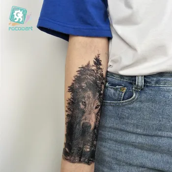 

Rocooart Large Tattoo Sticker Wolf In Trees Fake Tattoo Taty Henna Tatouage Body Art Temporary Tattoo Stickers For Women