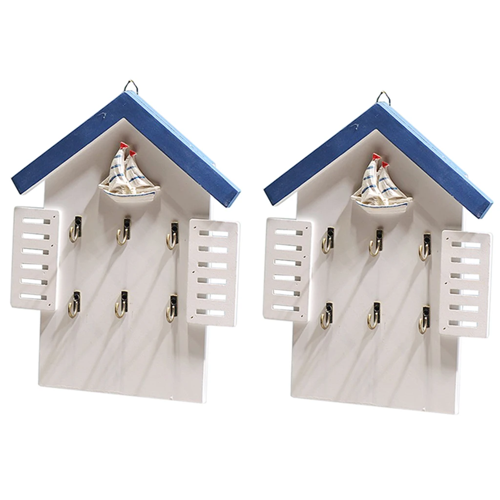 

2XAdorable Wooden House Shape Key Holder Chic Design Home Decor for Entryway