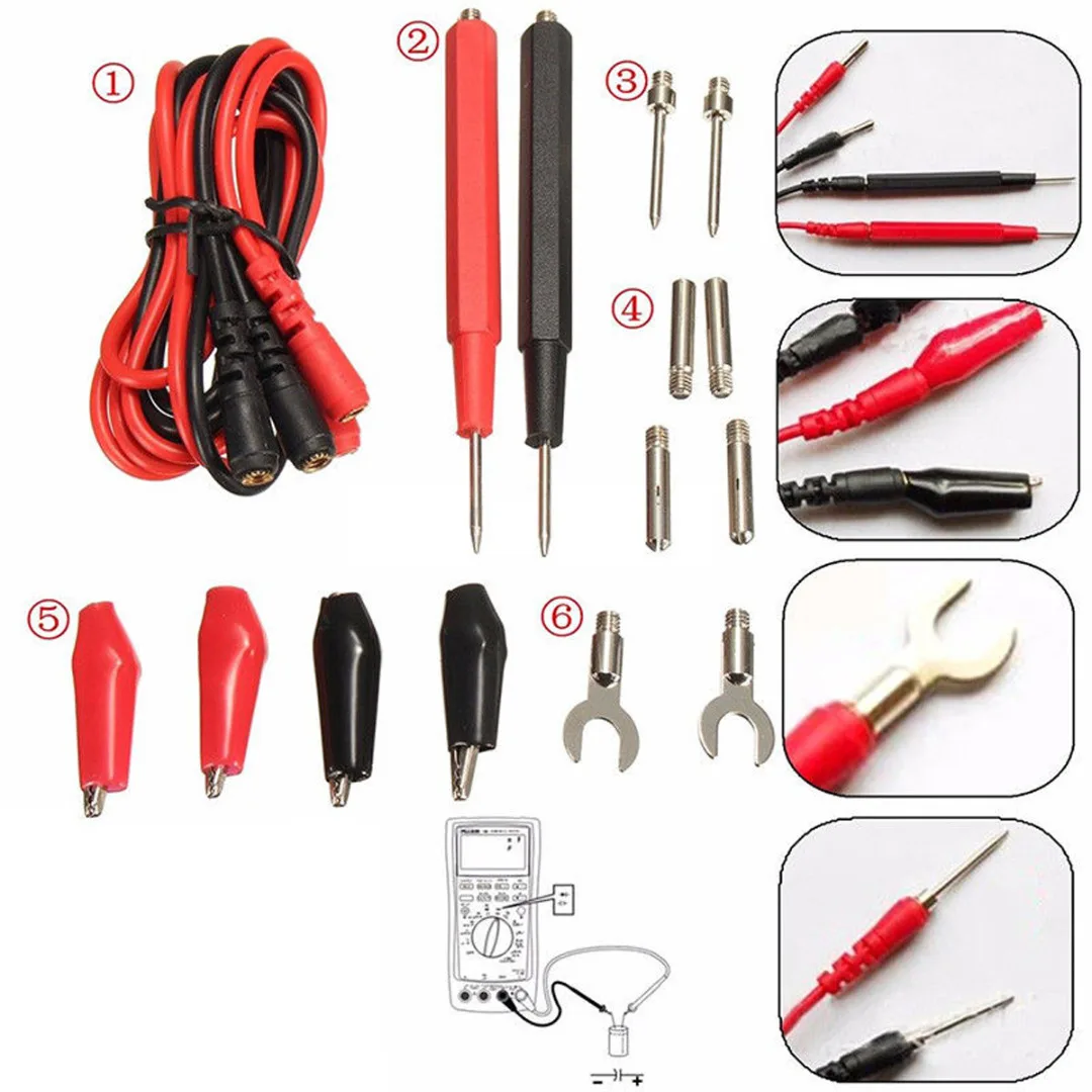 16pcs/set Replaceable Probes Tips Digital Multimeter Test Leads Probes Voltage Meter Cable Kit Copper Alligator Clip