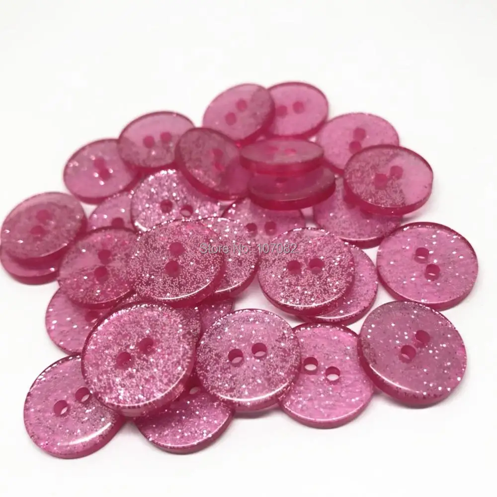 

200pcs 15mm Pink Glitter Round 2 Holes Buttons Resin Sparkle Button Embellishments Scrapbooking Wedding Cardmaking