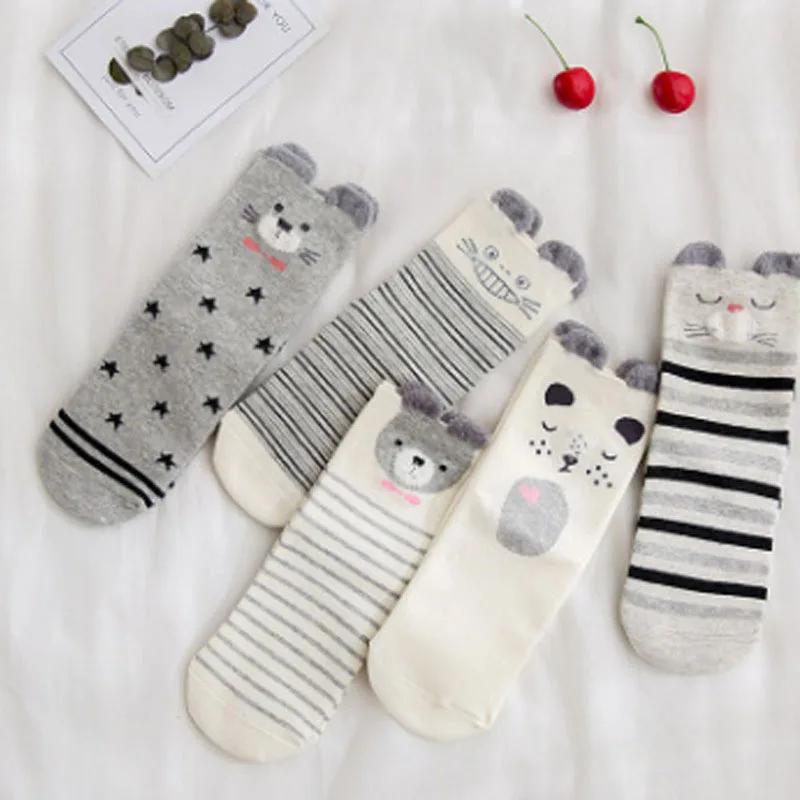 5 пар, милые носки без пятки с рисунком из мультфильма, хлопковые розовые носки с милым рисунком кота для девочек, Женские Дышащие кавайные носки в стиле Харадзюку - Цвет: 7