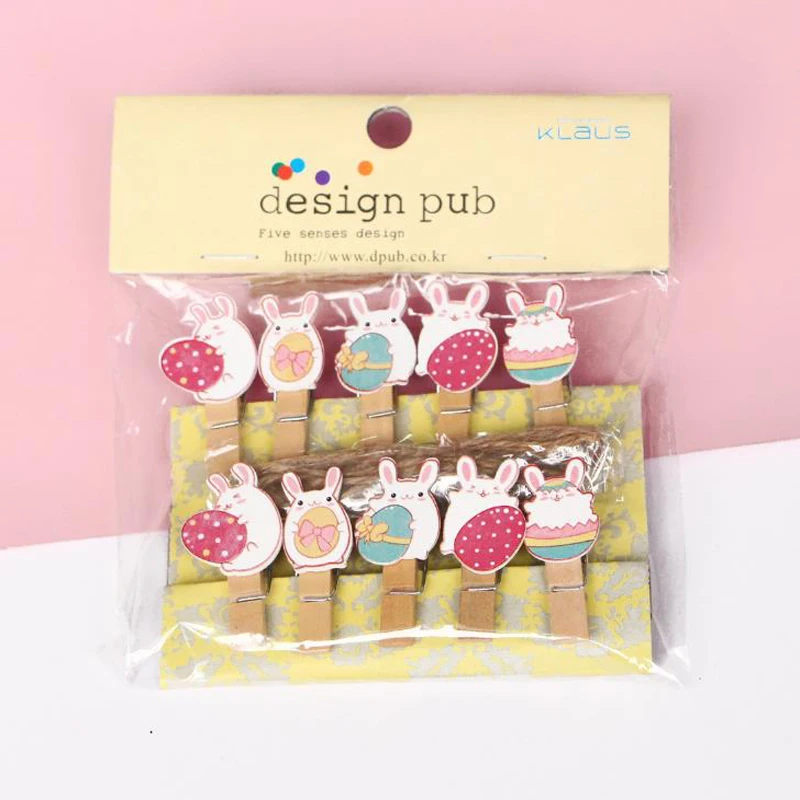

10 Pcs/pack Cartoon Mini Animal Rabbit Wooden Clips DIY Photo Paper Message Clips Easter Day Decoration Stationery Supplies