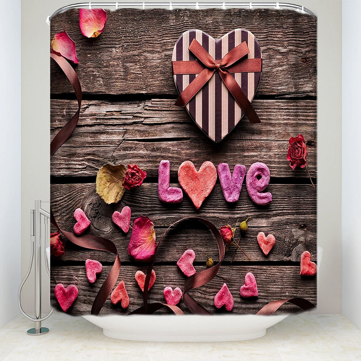 CHARMHOME Valentines Day Bathroom Decor Ramantic Wooden 