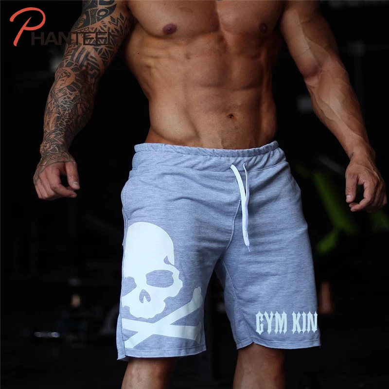Printed Skull Fitness Men's Shorts Bulking Brand Gym Bodybuilding