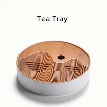 Японский стиль круглая из белого фарфора маленький чайный поднос керамический креативный сухой использование бамбуковый мини-лоток для хранения чая