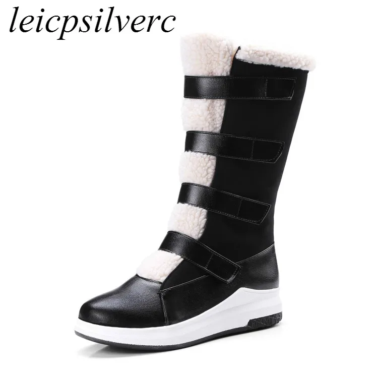 

Women Boots Winter Autumn Warm Plush Shoes Mid Calf Wedges Med Heels Snow Boots Platform Round Toe 2019 New Fashion Black Brown