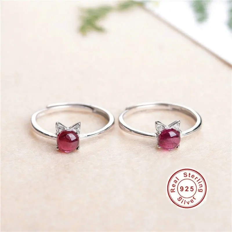 

100% Natural Garnet 925 Sterling Silver Adjustable Rings For Women Anniversary Rings Fine Jewelry