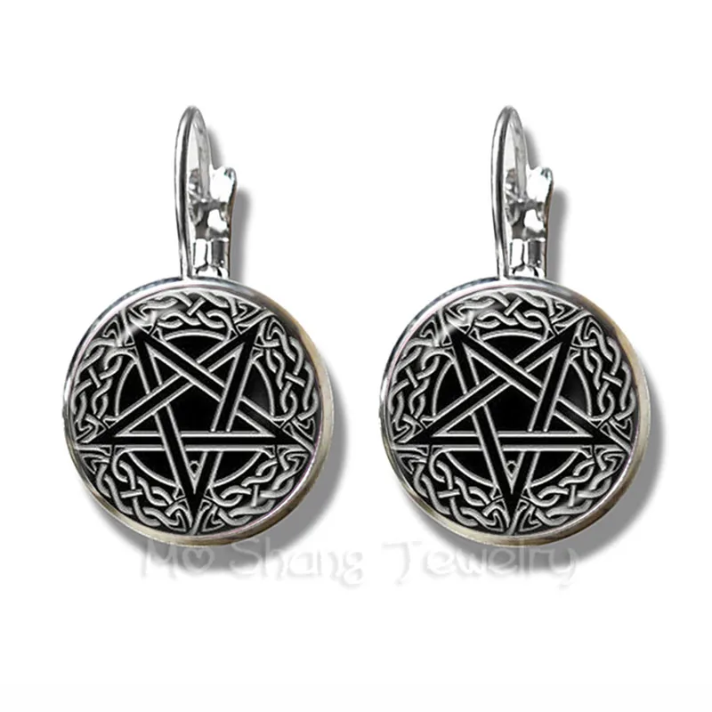 Сатанинский Бафомет браслет с пентаграммой готические посеребренные серьги сатанизские злобные оккультные пятиконечные ювелирные изделия языческие очаровательные серьги-гвоздики