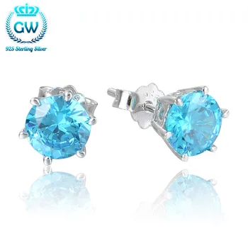 

925 Sterling Silver Earrings For Women Blue Big Cz Round Stud Earrings Wedding Party Earings Brand GW Jewellery Er1032D