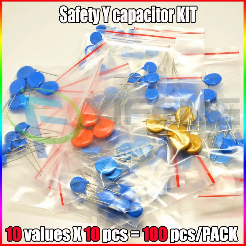 DIY KIT 100 шт = 10 Значение* 10 шт безопасности Y конденсатор комплект 400VAC 250VAC 471 102 222 м 472 м 103 м каждый 10 шт