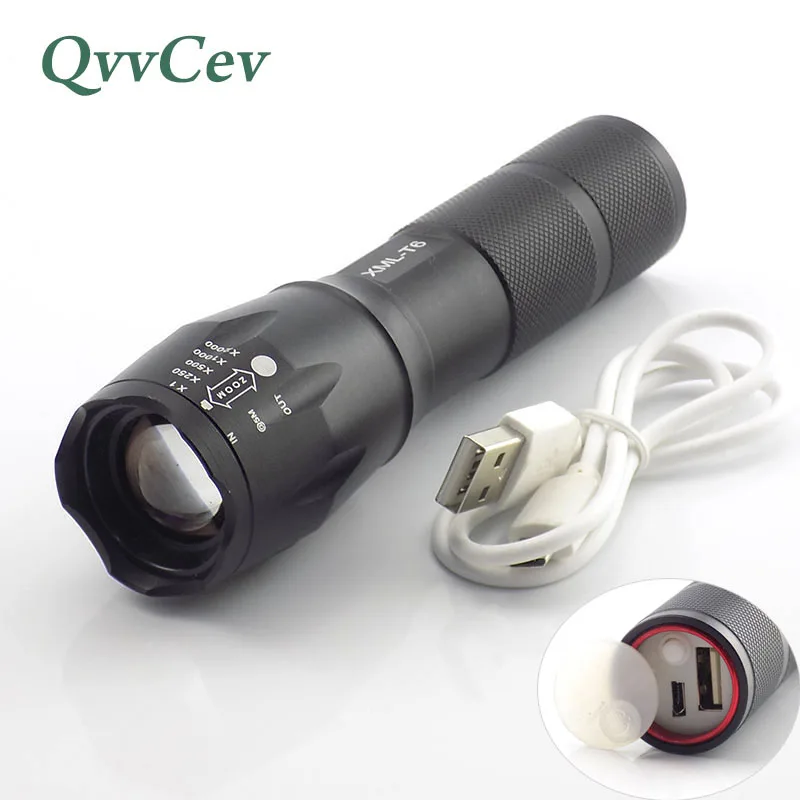 

Powerful Usb flashlight Rechargeable T6 Led Flash Light Torch high bright Zoomable Linternas with battery fishing