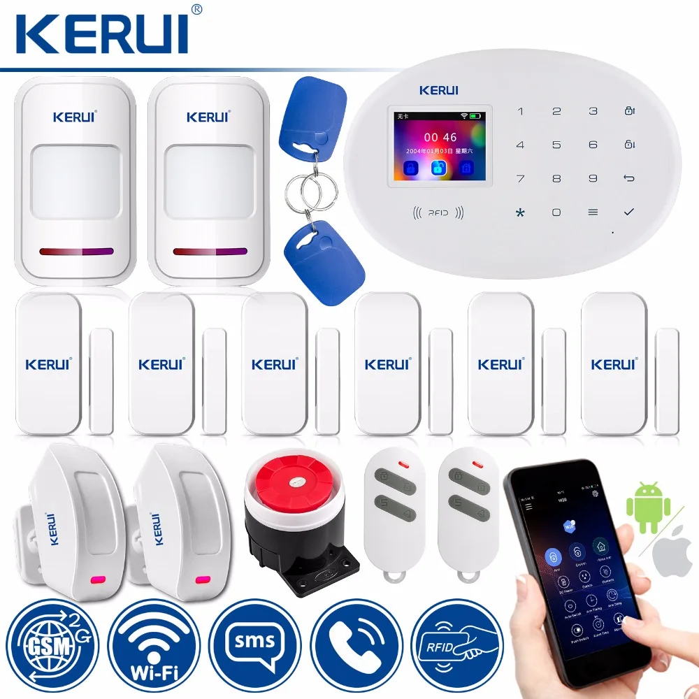 KERUI W20 WIFI GSM Smart Home Security Alarm System Motion Detector 433MHz Wireless RFID Card APP Remote Control Burglar Alarm KERUI W20 WIFI GSM Smart Home Security Alarm System Motion Detector 433MHz Wireless RFID Card APP Remote Control Burglar Alarm