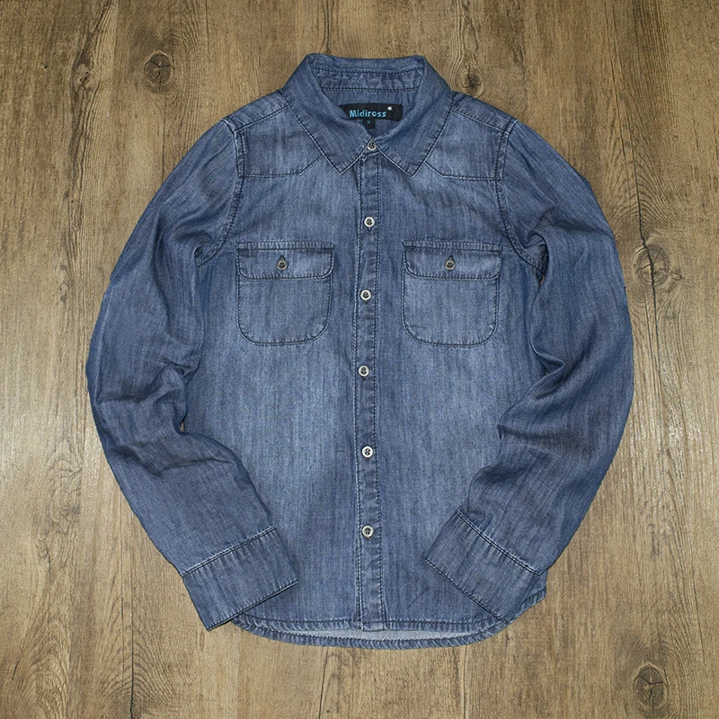 4-1New Year Boys Denim Shirts Blouse Kids Jeans Tops Long Sleeve Cowboy Cotton Pocket