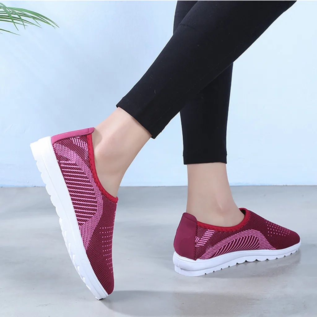 Women's Mesh Flat shoes patchwork slip-on Cotton Casual shoes for woman Walking Stripe Sneakers Loafers Soft Shoes zapato