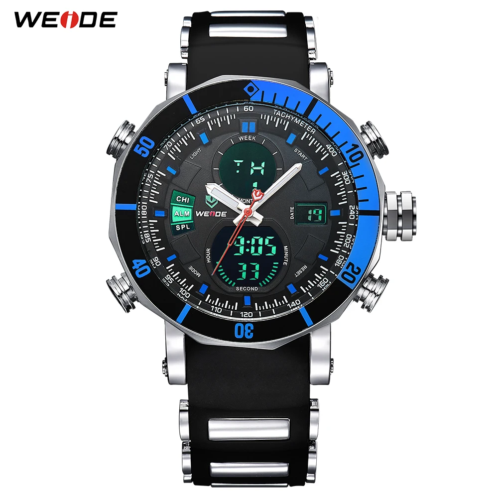Gift WEIDE Chronograph Stopwatch  Date Analog Quartz Digital Silicone Strap Wristwatch Alarm Dual Time Zone Relogio Masculino
