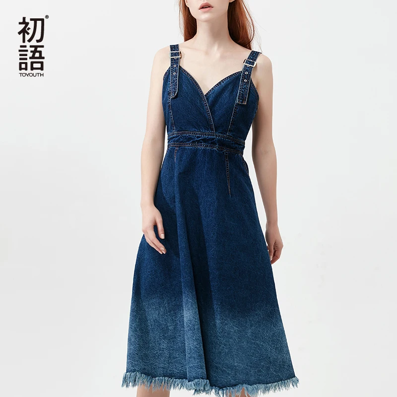 Toyouth Outerwear Jeans Spaghetti Strap Dress For Women 2018 Fashion