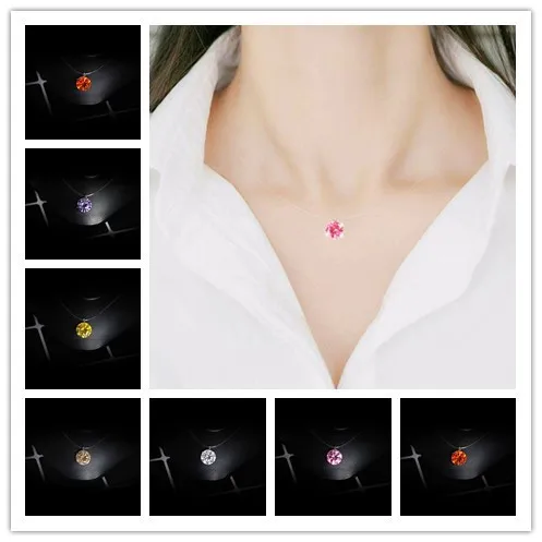 

11 colors Dazzling crystal zirconia Necklace 2018 new Zircon pendant Invisible Transparent Fishing Line Simple Pendant Necklace