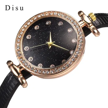 

Disu Brand Exquisite Small Simple Women Dress Watches Leather Female Clock Brand Women's Fashion Mini Design Wrist Watches Clock