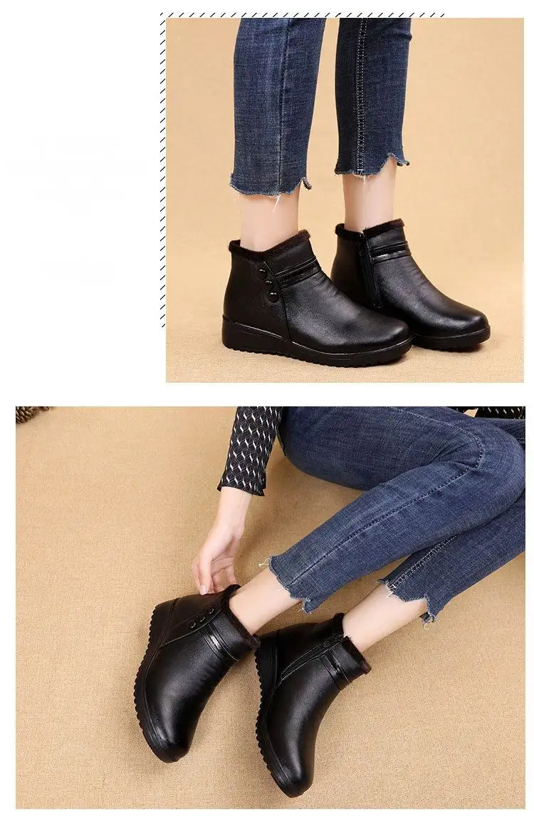 GKTINOO Fashion Winter Boots Women Leather Ankle Warm Boots Mom Autumn Plush Wedge Shoes Woman Shoes Big Size 35-41