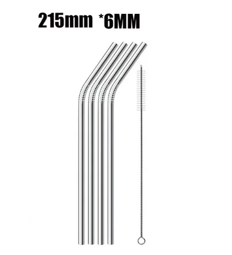 4/8 шт. многоразовый металлический питьевой соломы Высокое качество 304 Нержавеющая сталь красочные черный металлическая соломинка с чистящая щетка 215*6 мм - Цвет: 4pcs silver bent