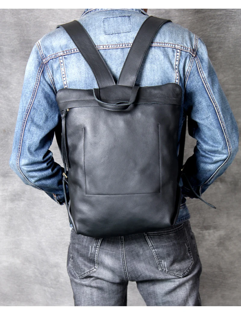 Model Show of Woosir Minimalist Leather Backpack for Men