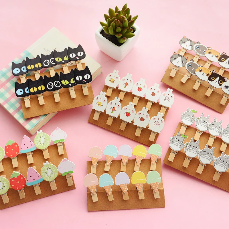 10Pcs/Set Mini Cute Fruits Animal Wood Clips Handicrafts Decorative Photos Papers Clothes Pegs | Дом и сад