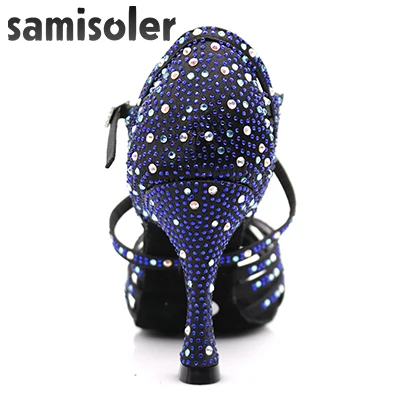 Samisoler/модельные туфли; женская обувь; zapatos de baile; обувь для латины; mujer; черный атлас; Темно-Синие стразы; женские туфли для сальсы; вечерние туфли для бальных танцев - Цвет: picture heel 6cm