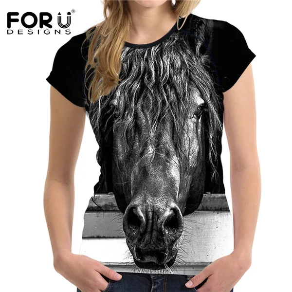 FORUDESIGNS/женские футболки Crazy Horse, женская футболка с 3D животным, удобные женские повседневные футболки с коротким рукавом, ropa mujer размера плюс - Цвет: C656