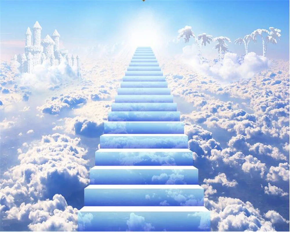 Beibehang Interior superior wallpaper cielo flor nubes blancas escalera