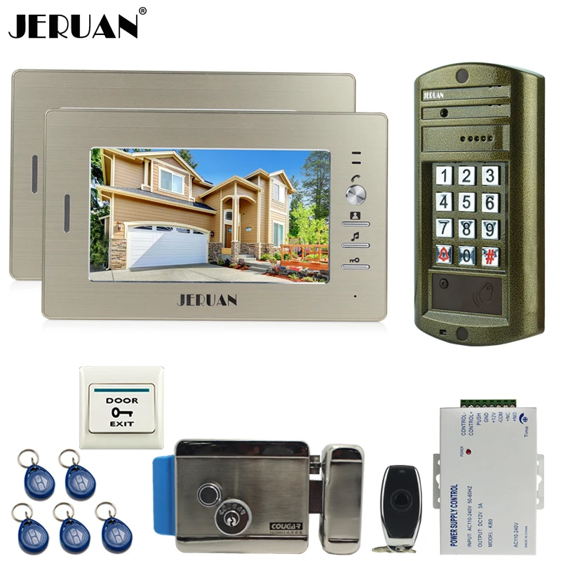 JERUAN проводной 7 ''видео дверь домофон Системы комплект металлическая панель Водонепроницаемый пароль доступа клавиатуры HD Mini Камера + e-LOCK 1V2