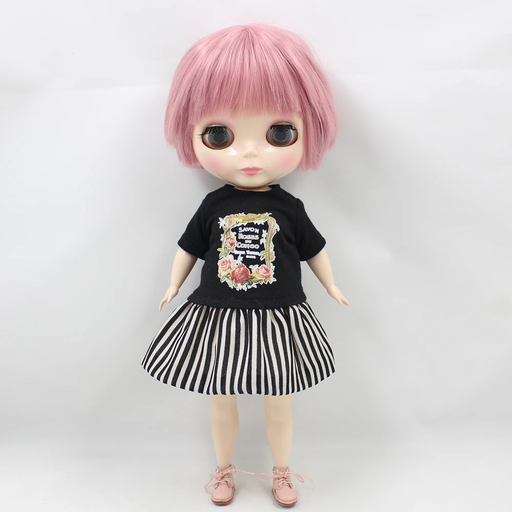 Fortune Days Blyth doll черное платье с короткими рукавами для пухленькой куклы милое платье
