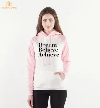 

Adult Dream Believe Achieve Slogan Long Sleeve Raglan Hoodies 2020 New Spring Autumn Pink Sweatshirts Women Kawaii Casual Hooded