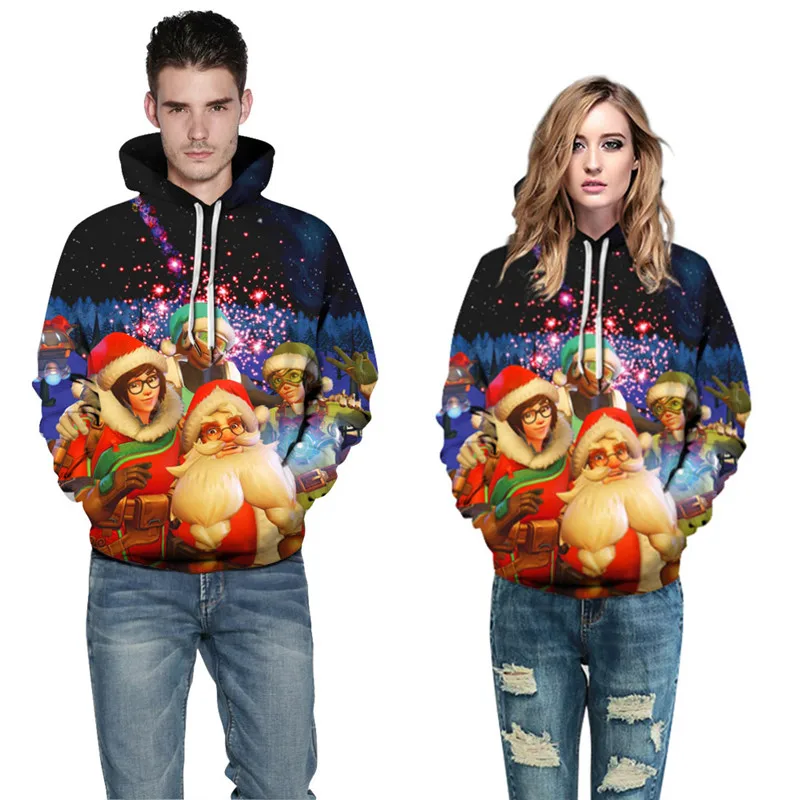 woman hoodies 2018 Christmas Holiday hooded sweats pullover 3d print causal thin sweatshirts -in 