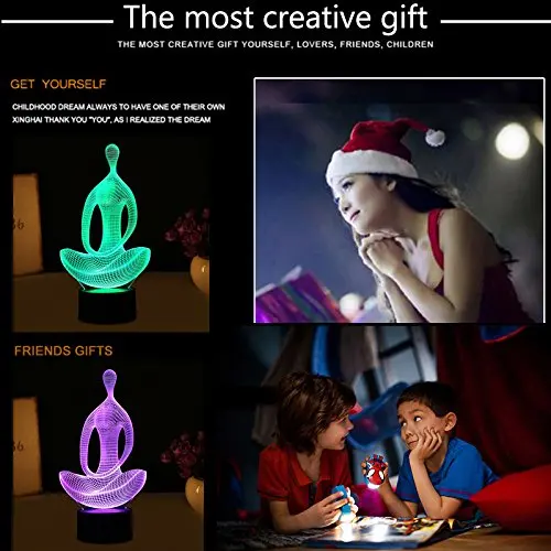 Ночник для детей, 3D иллюзия прикроватная лампа, светодиодные ночники, Wiscky Йога, медитация многоцветный меняющий умный сенсорный стол D