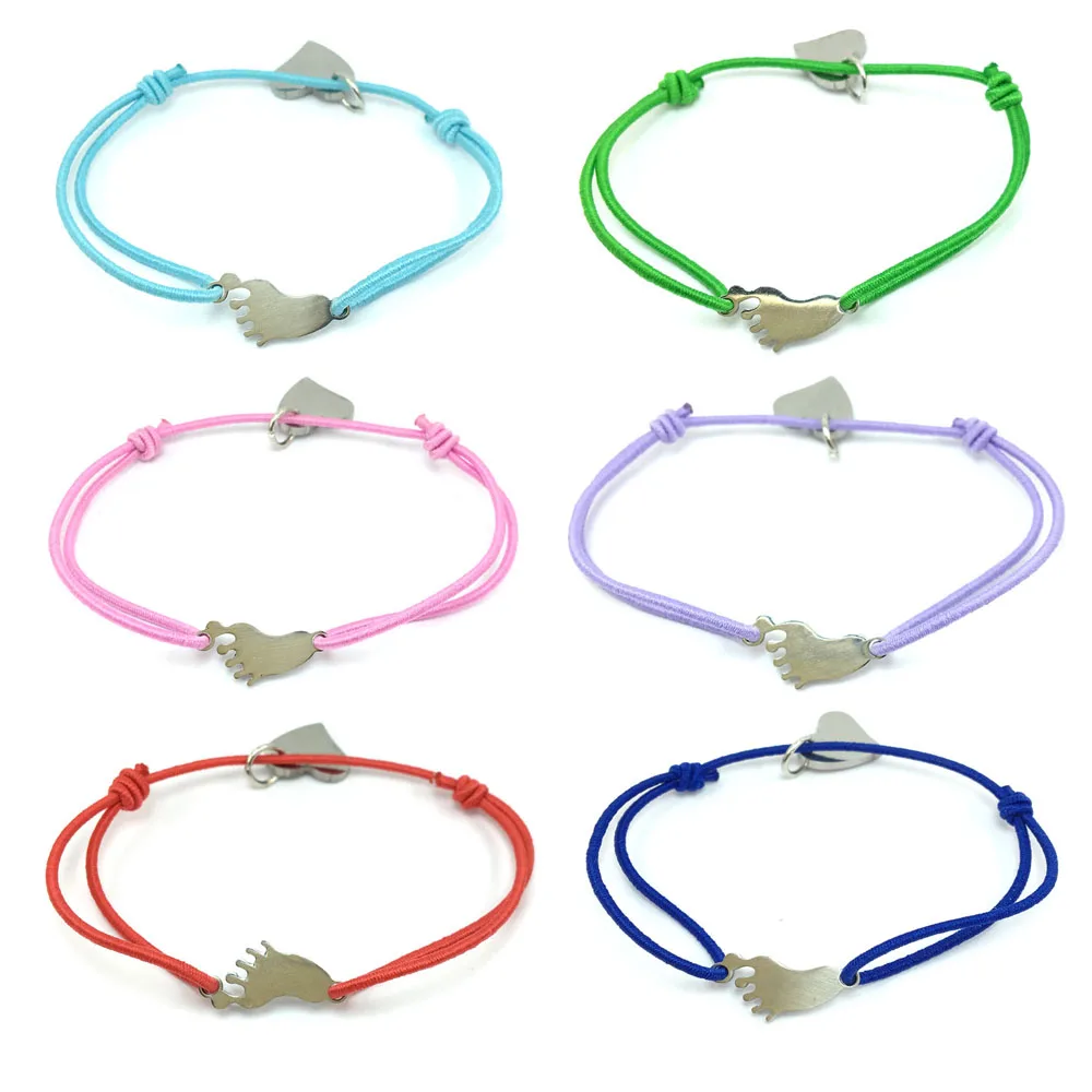 

Wish Bracelet Baby Foot Stainless Steel Charm Adjustable Cord Bracelet Heart Pendant Elastic String Bracelet For Men Women