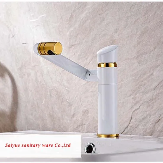 

2015 new arrival Modern white painting Bathroom Basin Sink Faucet Rotate 1080 Degrees Single Handle Mixer Tap Deck-mounted