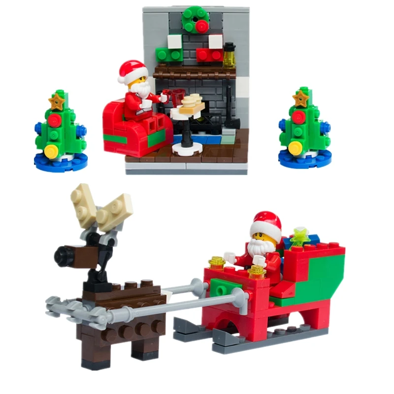 

Single Sale Christmas Santa Claus Figure Elk and Sled Xmas Model Building Blocks Set Model Kits Toys Gift for Children