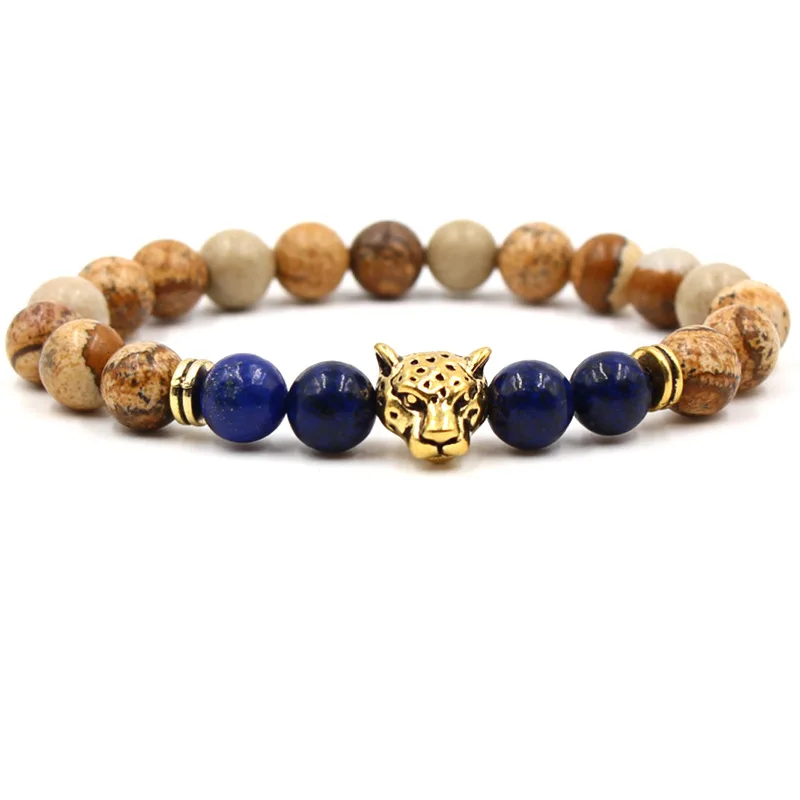 Браслет с головой животного каменные браслеты для женщин Pulseira Masculina мужские