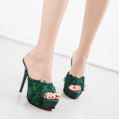 WADNASO/уличная одежда; шлепанцы на высоком каблуке 12 см с открытым носком; Лидер продаж; шлепанцы без задника; туфли-лодочки на шпильке; босоножки; женская обувь для подиума - Цвет: Зеленый