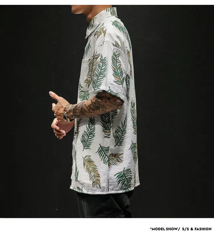 Лето 2019 г. Новая мода Большой размеры японский мужской пляж повседневное пара тонкий цветок Горячая гавайская рубашка в клетку Бесплатная