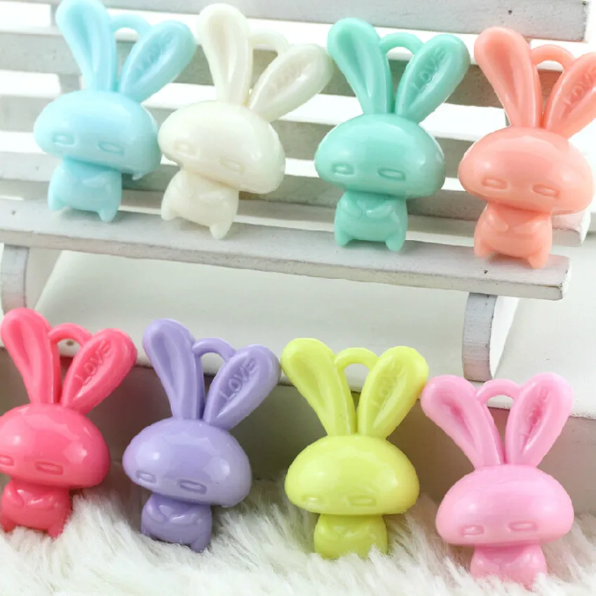 

2017 HOT Mixed Spring Color Acrylic Cute Rabbit Charm Pendant DIY Hand-beaded Necklace bracelet jewelry Accessories 5pcs M-48