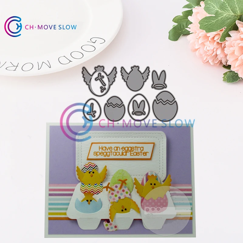 

CH Egg Carton Eggs & Chicks Metal Die Cuts Metal Cutting Dies Scrapbooking Suit For Sizzix Fustella Big Cards Album