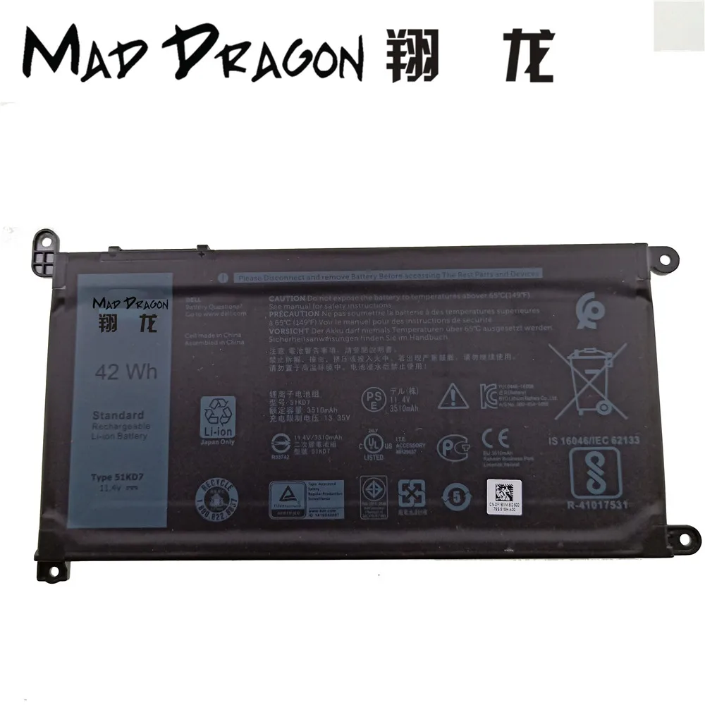 MAD DRAGON Brand Laptop new Battery 42Wh 3-cell Battery For Dell Chromebook 11 ( 3180 / 3189 / 5190 ) 51KD7 051KD7 0FY8XM FY8XM