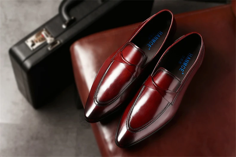 Phenkang/Мужская брендовая итальянская обувь; Модные Мужские модельные туфли из натуральной кожи; цвет черный, бордовый; свадебные мужские туфли; коллекция года