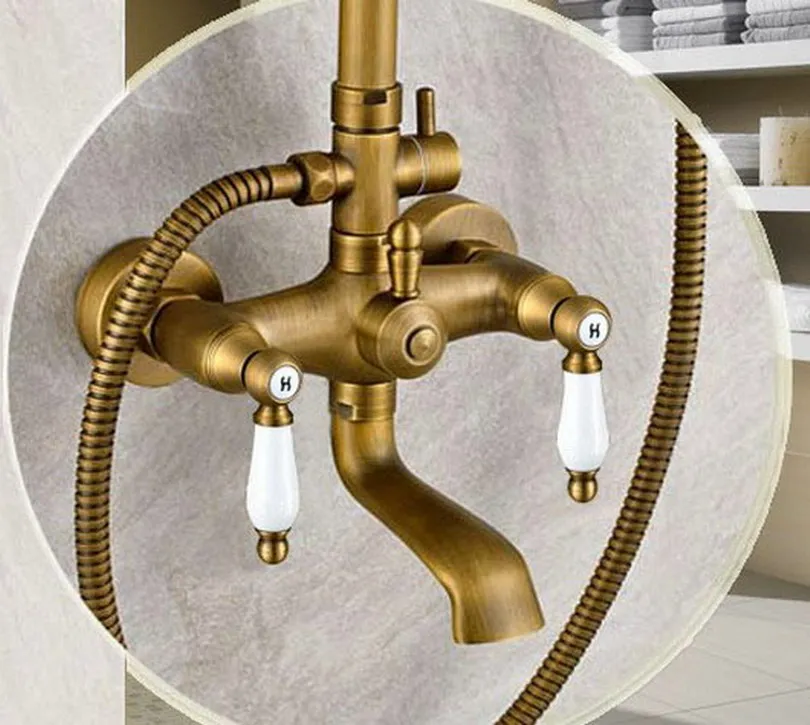 Античная латунь настенное крепление дождь смеситель для душа набор ванная комната Ванна Смеситель кран Brs003