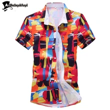 Большие размеры, летняя модная мужская Повседневная рубашка с короткими рукавами и цветочным принтом, свободная Мужская одежда, гавайская рубашка, рубашка с принтом